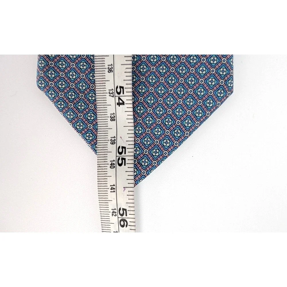 VTG Rooster Pink Blue Geometric Silk Tie USA Italian Fabric‎ Preppy Heritage